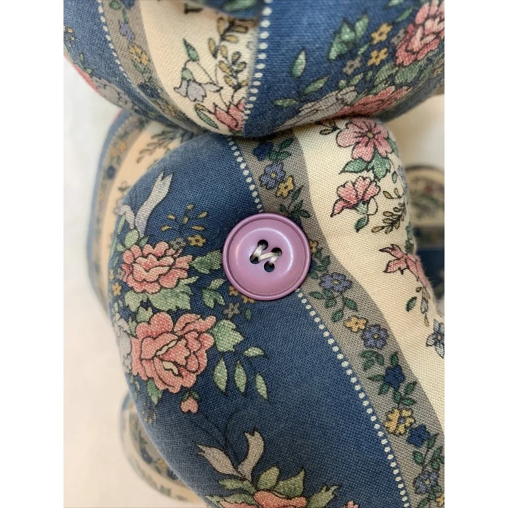 Vintage Patchwork Teddy Bear Stuffed Plush Floral Jointed Poseable Quilt Button - Picture 8 of 12